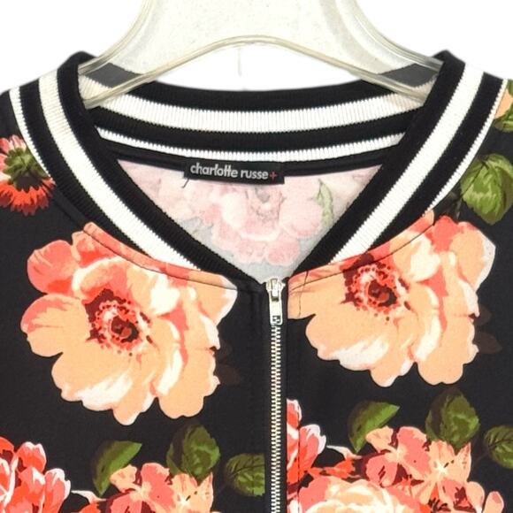 Vintage Y2k Satin Bomber Jacket Black Floral Charlotte Russe Women 2X Dark Fairy - Picture 3 of 9